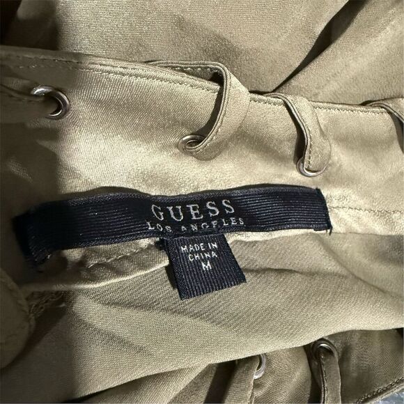 Guess Los Angeles Olive Green Satin Cold Shoulder Dress Size M Party Cocktail - Picture 6 of 8